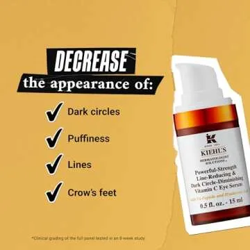 Kiehl's Powerful-Strength 10% Vitamin C Eye Serum, Line-Reducing & Dark Circle Diminishing Eye Cream, Smooths & Hydrates Undereye, for Puffiness & Lines, with Hyaluronic Acid & Tri-Peptide - 0.5 fl oz