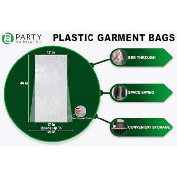 Party Bargains 40x20 Inch Clear Plastic Garment Bags, 50 Pack