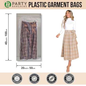 Party Bargains 40x20 Inch Clear Plastic Garment Bags, 50 Pack