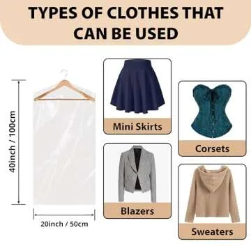 40x20 Clear Garment Bags - 50 Pack for Clothing Storage