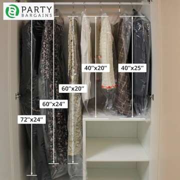 Party Bargains 40x20 Inch Clear Plastic Garment Bags, 50 Pack