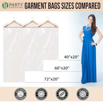 Party Bargains 40x20 Inch Clear Plastic Garment Bags, 50 Pack