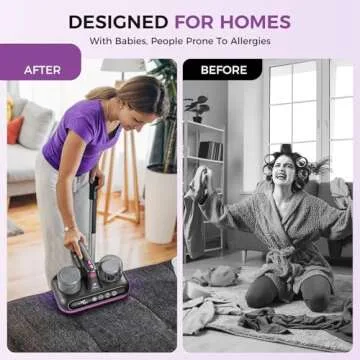 Amzany Bed Vacuum Cleaner - 5-in-1 Cordless Mattress Vacuum Cleaner, Powered by Ultrasonic Technology, 16Kpa Strong Suction,Low Noise,Suitable for Dust, Pet Hair, Etc - Grey