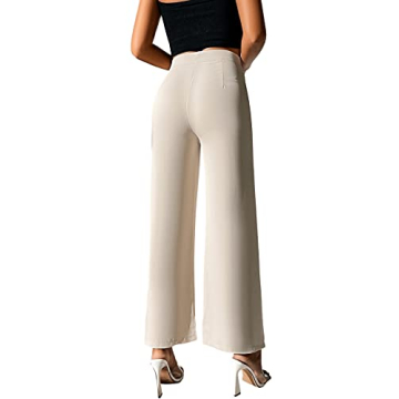 SweatyRocks Women's Elegant High Waisted Split Hem Long Pants Straight Leg Zipper Fly Work Office Trousers Beige Petite M