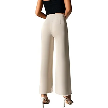SweatyRocks Women's Elegant High Waisted Split Hem Long Pants Straight Leg Zipper Fly Work Office Trousers Beige Petite M