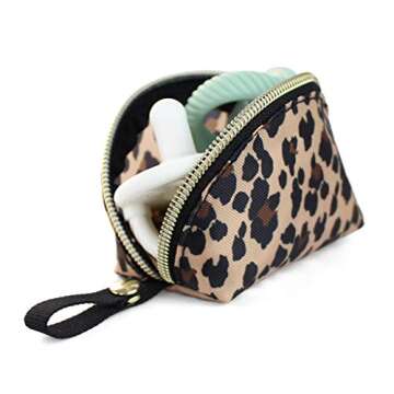Itzy Ritzy Everything Storage Pouch; Small Zipper Pouch Holds 2 Pacifiers; Snap Handle Attaches to Diaper Bag, Stroller or Purse; Holds Earbuds, Chargers, Change or Disposable Bags (Leopard)