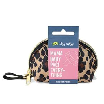 Itzy Ritzy Everything Storage Pouch; Small Zipper Pouch Holds 2 Pacifiers; Snap Handle Attaches to Diaper Bag, Stroller or Purse; Holds Earbuds, Chargers, Change or Disposable Bags (Leopard)