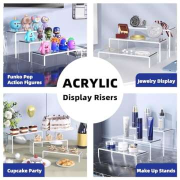 Goabroa Acrylic Display Risers, 2 Sets 6 Pcs Rectangular Acrylic Risers Display Stands, 4mm Thick Di...