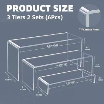 Goabroa Acrylic Display Risers, 2 Sets 6 Pcs Rectangular Acrylic Risers Display Stands, 4mm Thick Display Stands for Vendor Events, Acrylic Shelves for Lego Display, Cupcake, Perfume