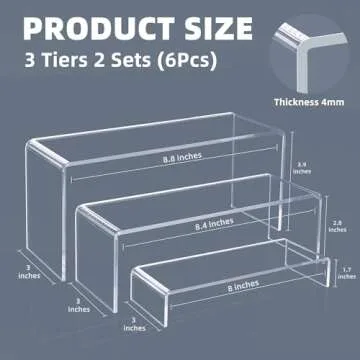 Goabroa Acrylic Display Risers, 2 Sets 6 Pcs Rectangular Acrylic Risers Display Stands, 4mm Thick Display Stands for Vendor Events, Acrylic Shelves for Lego Display, Cupcake, Perfume