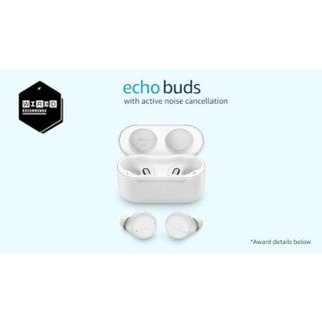 Amazon Echo Buds with Active Noise Cancellation (newest model), Wired charging case, Glacier White