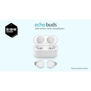 Amazon Echo Buds with Active Noise Cancellation (newest model), Wired charging case, Glacier White
