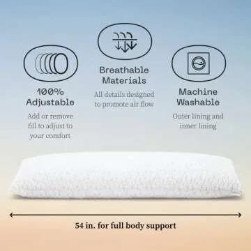 Coop Home Goods Original Adjustable Body Pillow, 20x54 Long Pillow for Back, Shoulder, Hip and Knee Support, Side Sleeper Body Pillows for Adults with Memory Foam & Washable Cover