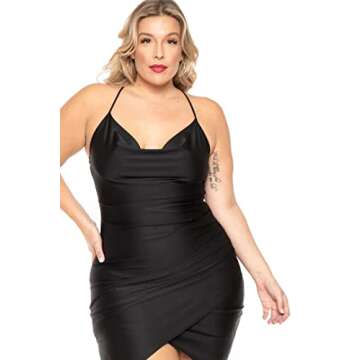 ROSIANNA Women's Plus Size Spaghetti Strap Cowl Neck Wrap Party Sling Sexy Dress (as1, Alpha, x_l, Regular, Regular, Black)