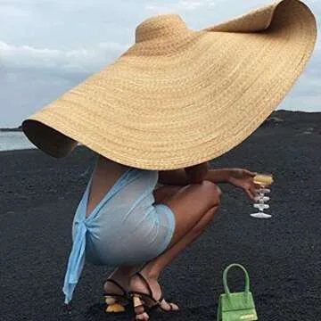 Beach Sun for Women,Floppy Straw Hat Large Brim Sun Oversized Hat Ladies Women Wide Brim Straw Roll up Cap Summer Hat