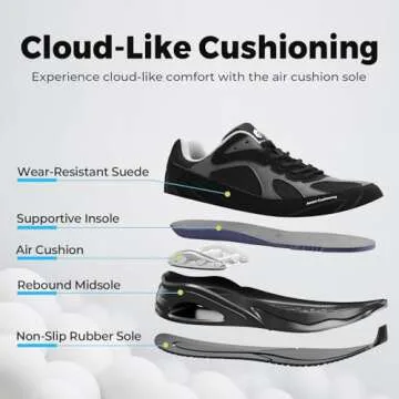 FitVille Extra Wide Walking Shoes for Men Wide Width Air Cushion Sneakers Gym Workout Shoes for Plantar Fasciitis - HeelAero V1 Black/Grey