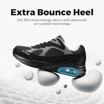 FitVille Extra Wide Walking Shoes for Men Wide Width Air Cushion Sneakers Gym Workout Shoes for Plantar Fasciitis - HeelAero V1 Black/Grey