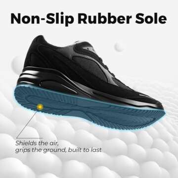 FitVille Extra Wide Walking Shoes for Men Wide Width Air Cushion Sneakers Gym Workout Shoes for Plantar Fasciitis - HeelAero V1 Black/Grey