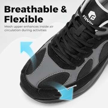 FitVille Extra Wide Walking Shoes for Men Wide Width Air Cushion Sneakers Gym Workout Shoes for Plantar Fasciitis - HeelAero V1 Black/Grey