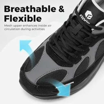 FitVille Extra Wide Walking Shoes for Men Wide Width Air Cushion Sneakers Gym Workout Shoes for Plantar Fasciitis - HeelAero V1 Black/Grey