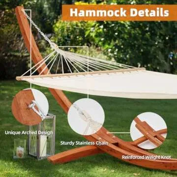 ECOTOUGE 12 FT Wooden Hammock with Stand for Single Person, Weather-Resistant, Certified Sustainable Hammock Bed for Backyard, Balcony, Porch(White)