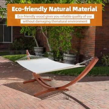 ECOTOUGE 12 FT Wooden Hammock with Stand for Single Person, Weather-Resistant, Certified Sustainable Hammock Bed for Backyard, Balcony, Porch(White)