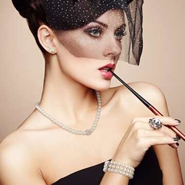 Glenmal Pearl Rhinestone Jewelry Set for Women Pearl Necklace Bracelet Earrings for Wedding Birthday...