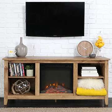 Walker Edison Wren Classic 4 Cubby Fireplace TV Stand for TVs up to 65 Inches, 58 Inch, Barnwood