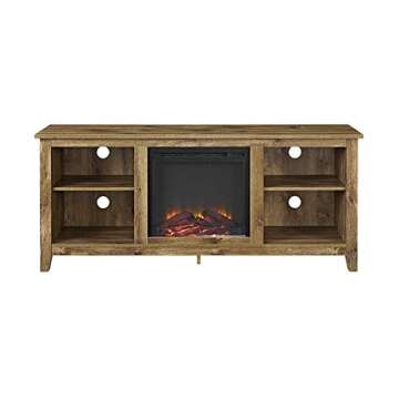 Walker Edison Wren Classic 4 Cubby Fireplace TV Stand for TVs up to 65 Inches, 58 Inch, Barnwood