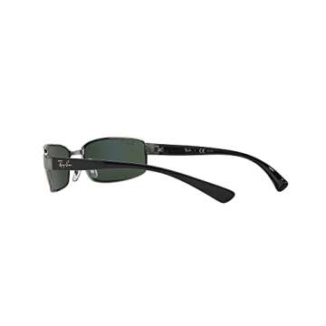 Ray-Ban RB3364 Metal Rectangular Sunglasses, Gunmetal/Polarized Green, 62 mm