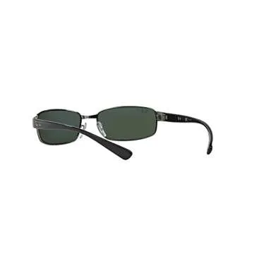 Ray-Ban RB3364 Metal Rectangular Sunglasses, Gunmetal/Polarized Green, 62 mm