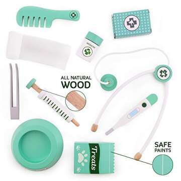 Dr. Pine's Pet Hospital Veterinary Kit | Pretend Play Animal Doctor | 11 Pieces: Gauze, Tweezers, Stethoscope, and Treats! | Take Care of Animals, Play Creatively