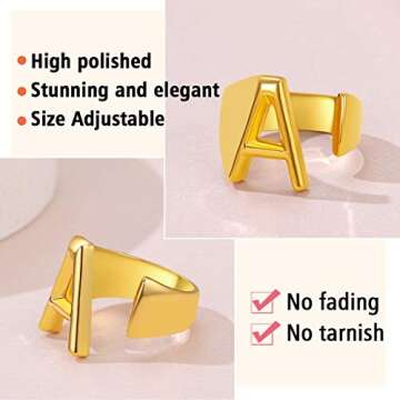 FindChic Personalized Initial Letter D Statement Cuff Rings for Women Alphabet Knuckle Ring Engravab...