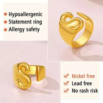 FindChic Personalized Initial Letter D Statement Cuff Rings for Women Alphabet Knuckle Ring Engravable 18K Gold Plated Resizable Fashion Jewelry Gift