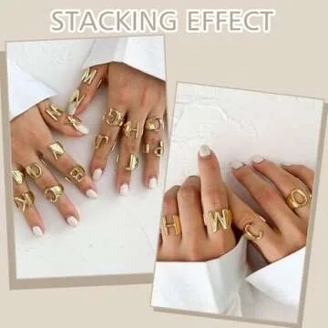 FindChic Personalized Initial Letter D Statement Cuff Rings for Women Alphabet Knuckle Ring Engravable 18K Gold Plated Resizable Fashion Jewelry Gift