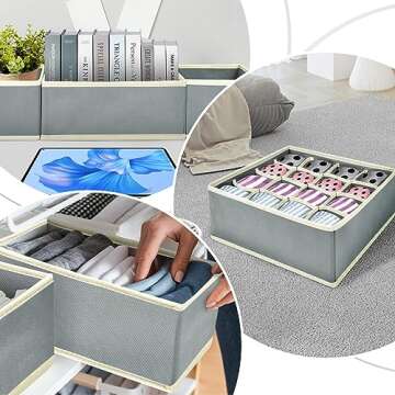 LadyRosian 12 Pack Foldable Drawer Organizers, Closet Dresser Dividers Storage Box, Fabric Containers Basket Bins for Underwear Bras Panties Ties Socks Baby Clothes (Grey)