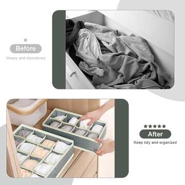 LadyRosian 12 Pack Foldable Drawer Organizers, Closet Dresser Dividers Storage Box, Fabric Containers Basket Bins for Underwear Bras Panties Ties Socks Baby Clothes (Grey)