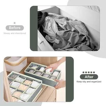 LadyRosian 12 Pack Foldable Drawer Organizers, Closet Dresser Dividers Storage Box, Fabric Containers Basket Bins for Underwear Bras Panties Ties Socks Baby Clothes (Grey)