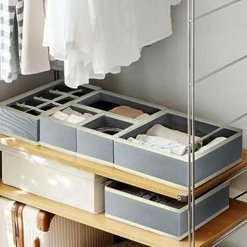 LadyRosian 12 Pack Foldable Drawer Organizers, Closet Dresser Dividers Storage Box, Fabric Containers Basket Bins for Underwear Bras Panties Ties Socks Baby Clothes (Grey)