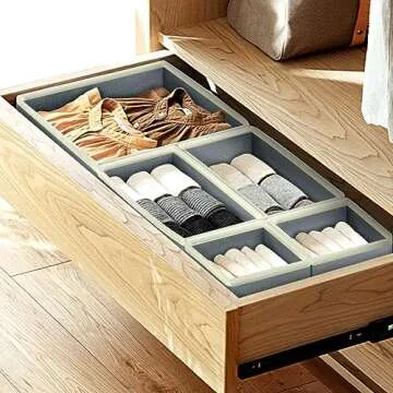 LadyRosian 12 Pack Foldable Drawer Organizers, Closet Dresser Dividers Storage Box, Fabric Containers Basket Bins for Underwear Bras Panties Ties Socks Baby Clothes (Grey)