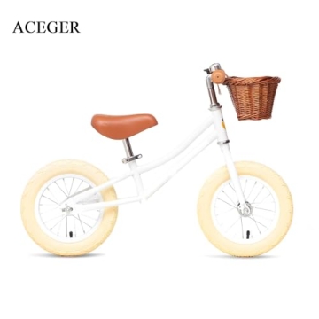 ACEGER 12" Kids Balance Bike with Basket, No Pedal Toddler Bicycle for Early Learning Leg Strength and Steady Balancing, Durable Frame&Tool-Free Adjustable Seat, Gift Bike for 2-5 Kids