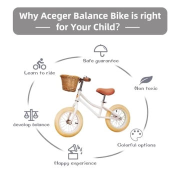 ACEGER 12" Kids Balance Bike with Basket, No Pedal Toddler Bicycle for Early Learning Leg Strength and Steady Balancing, Durable Frame&Tool-Free Adjustable Seat, Gift Bike for 2-5 Kids
