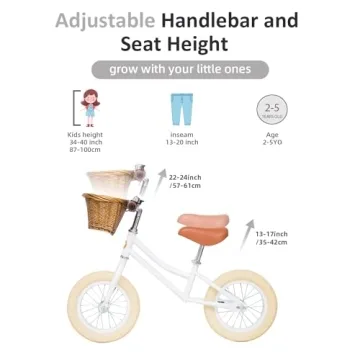 ACEGER 12" Kids Balance Bike with Basket, No Pedal Toddler Bicycle for Early Learning Leg Strength and Steady Balancing, Durable Frame&Tool-Free Adjustable Seat, Gift Bike for 2-5 Kids