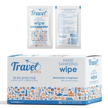 Travel Wipes HAND SANITIZING Individually Packed Premium Hand Sanitizing Wipes for Travel, Home, Off...