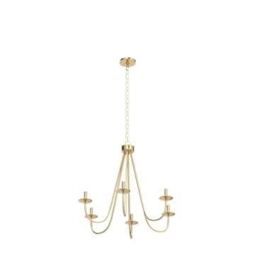 KSANA Modern Gold Chandelier, 6-Light Chandelier Light Fixture, 28’’ Large Hanging Pendant Light for Dining Room, Living Room & Kitchen Island, Soft Gold Finish