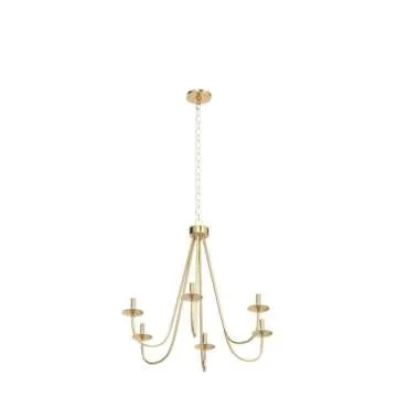 KSANA Modern Gold Chandelier, 6-Light Chandelier Light Fixture, 28’’ Large Hanging Pendant Light for Dining Room, Living Room & Kitchen Island, Soft Gold Finish