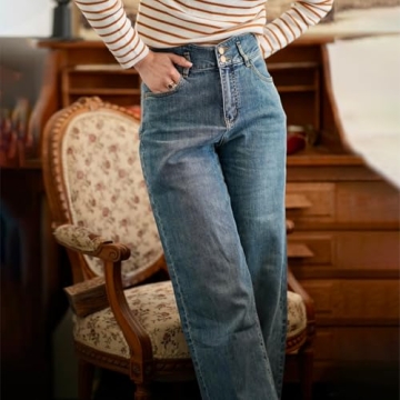 GOELIA Tall Jeans for Women Blue High Waisted Straight Wide Leg Button Jeans Womens Baggy Jeans Denim Pants high Rise Jeans for Women