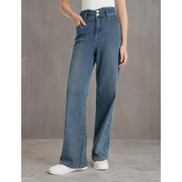 GOELIA Tall Jeans for Women Blue High Waisted Straight Wide Leg Button Jeans Womens Baggy Jeans Denim Pants high Rise Jeans for Women