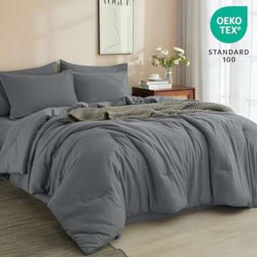 PHF 7 Pieces California King Comforter Set, Lightweight Bed in A Bag & 18" Sheet Set for All Season,...