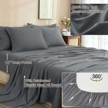 PHF 7 Pieces California King Comforter Set, Lightweight Bed in A Bag & 18" Sheet Set for All Season, Ultra Soft Cozy Bedding with Comforter, Sheets, Pillowcases & Shams, Dark Grey